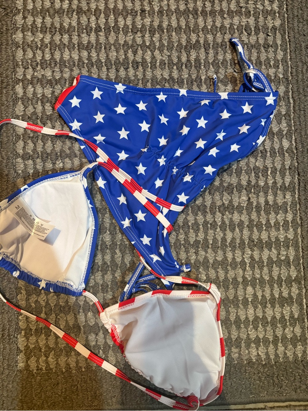 Girls Blue Star Print Two-Piece Swimsuit with Red-White- and blue Accents